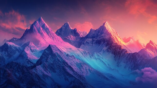 42. Surreal mountain range with prism-like peaks glowing in twilight - Powered by Adobe