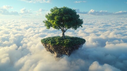 47. A lone tree on an island floating among clouds