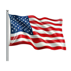Obraz premium Waving United States flag isolated on Transparent background showcasing patriotism and national pride, The flag the United States America Isolated on PNG background