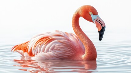 Fototapeta premium Pink flamingo float with detailed shadows, white background