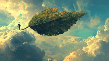 71. Giant floating leaf carrying a traveler across the sky