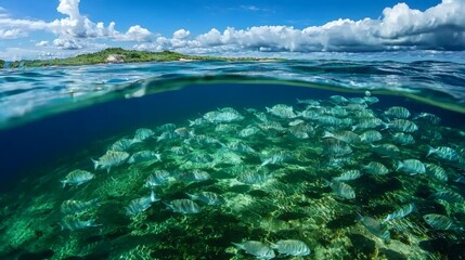 78. Ocean turned upside down with fish swimming above land