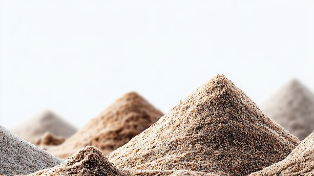 Isolated sand dune with smooth curves and fine texture on white background, natural desert landscape element featuring detailed grains and shadow for design and creative projects.