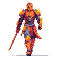 Fiery elemental warrior with molten armor, icon