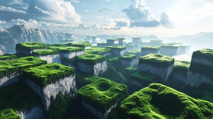 131. Surreal cube landscape with shifting blocks of terrain