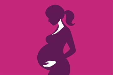Pink silhouette illustration of a pregnant woman with a beautiful belly, showcasing her love for the baby
