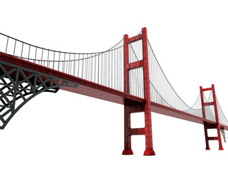 Suspension bridge on transparent background. 3D illustration