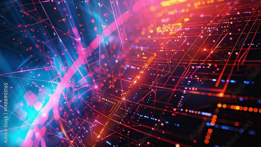 Wall mural abstract futuristic technology background with glowing lines and digital data