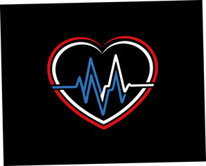 Heartbeat graphic design with EKG line in red and blue colors  