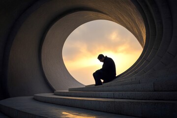 Coping with loss. Low mood. Loneliness - cause of depression: abstract image of mental state. Metaphorical loneliness perceptions of a loss of pleasure or interest. Mental health disorder.