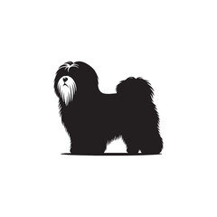 Elegant Lhasa Apso dog silhouette vector featuring long flowing coat, compact body, and regal stance—perfect for pet illustrations, breed logos, and canine-themed graphic design projects.

