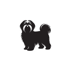 Elegant Lhasa Apso dog silhouette vector featuring long flowing coat, compact body, and regal stance—perfect for pet illustrations, breed logos, and canine-themed graphic design projects.
