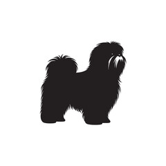 Elegant Lhasa Apso dog silhouette vector featuring long flowing coat, compact body, and regal stance—perfect for pet illustrations, breed logos, and canine-themed graphic design projects.
