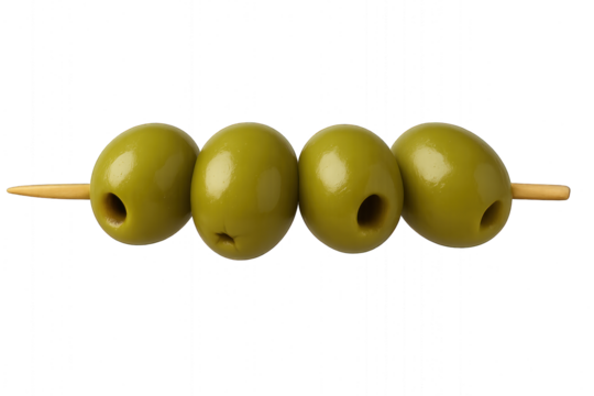 olives on a stick isolated on transparent background.