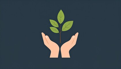 Hands Nurturing New Plant Growth Symbolizing Environmental Care and Sustainability in a Minimalistic Design
