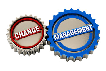 Change management gears on transparent background. 3D illustration