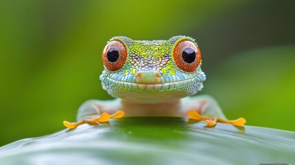 Endemic mauritius ornate day gecko resting on a leaf in the wild