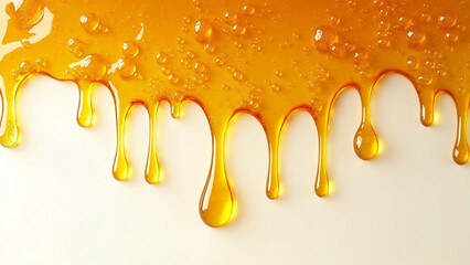 Honeycomb with Flowing Honey and Pollen on a Clean White Background