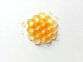 Honeycomb with Flowing Honey and Pollen on a Clean White Background