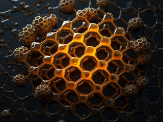 Honeycomb with Flowing Honey and Pollen on a Clean White Background
