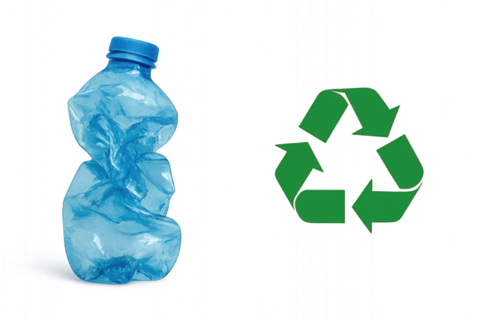 Plastic bottle with a red cap and a label isolated on transparent background.