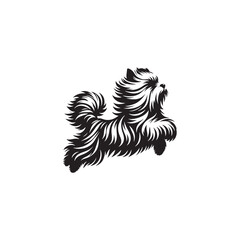 Elegant Maltese Dog vector silhouette featuring a long, flowing coat, compact frame, and graceful posture. Ideal for pet art, breed illustrations, clipart, and design elements.
