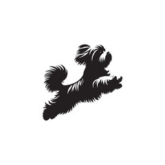 Elegant Maltese Dog vector silhouette featuring a long, flowing coat, compact frame, and graceful posture. Ideal for pet art, breed illustrations, clipart, and design elements.
