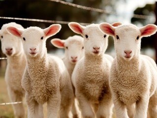 Adorable Lambs Gathering Together in a Field Livestock Agriculture Animals