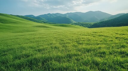 Fototapeta premium Rolling Green Hillside Under a Dramatic Sky with Soft Light