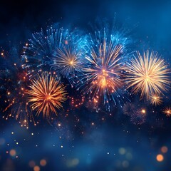 Naklejka premium Spectacular Fireworks Bursting Against a Dark Blue Sky at Night