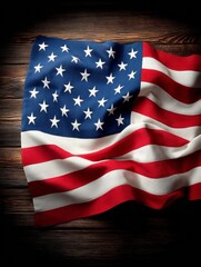 Obraz premium American Flag Draped on Wood, Patriotic Symbol, USA Independence Day Concept
