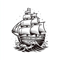 tattoo style pirate ship with waves