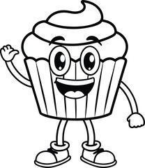 happy cupcake cartoon character with arms and legs