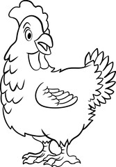 chicken line vector illustration isolated on white background