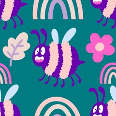 Kids seamless bee pattern for fabrics and packaging and gifts and cards and linens and wrapping paper