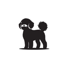 Elegant Maltipoo dog silhouette vector illustration featuring the playful charm of this poodle-Maltese mix breed, ideal for pet art, design projects, and dog lover graphics.
