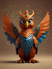 Fototapeta premium Cute 3D Fantasy Bird Mascot Character in Orange and Blue