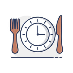 Plate with knife and fork with an icon of clock