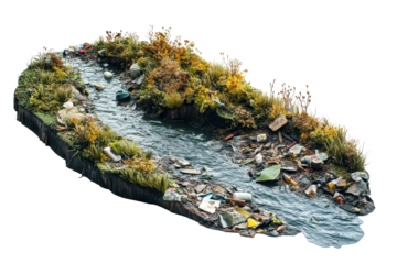 Water merges with debris showcasing pollution's impact on ecosystems and the urgent need for environmental awareness and action against waste accumulation