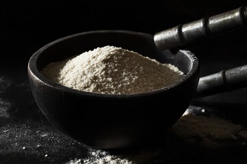 Artisan Flour in Dark Bowl: A Culinary Still Life