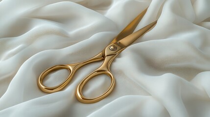Gold scissors on ivory fabric