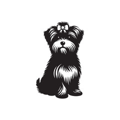 Morkie dog silhouette showcasing small, adorable mixed breed charm, playful and loving pet, digital vector art, perfect for logos, designs, crafts, and animal-themed projects.
