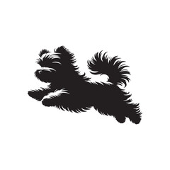 Morkie dog silhouette showcasing small, adorable mixed breed charm, playful and loving pet, digital vector art, perfect for logos, designs, crafts, and animal-themed projects.
