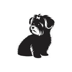 Morkie dog silhouette showcasing small, adorable mixed breed charm, playful and loving pet, digital vector art, perfect for logos, designs, crafts, and animal-themed projects.
