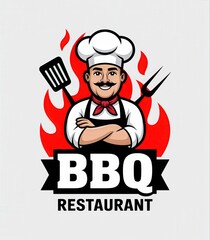 Cartoon chef logo for BBQ restaurant.