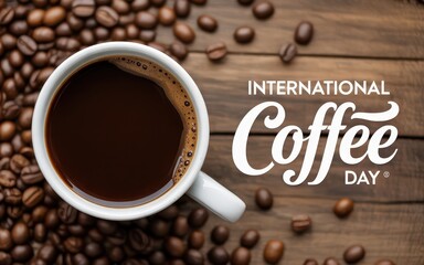 Cup of coffee celebrating International Coffee Day.