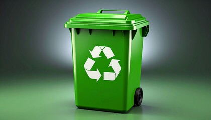 Eco-Friendly Green Recycling Bin with Recycle Symbol Against Gradient Background for Sustainable Waste Management