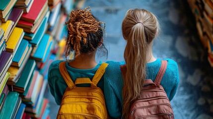 Students in library, back view