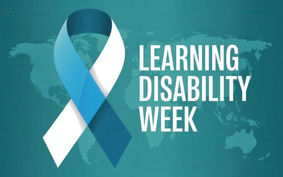 Learning Disability Week awareness ribbon against a global map.