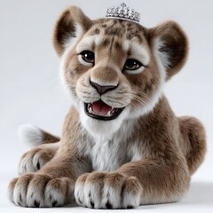 Fototapeta premium Cute lion cub wearing a crown